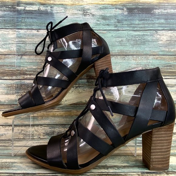 NATURALIZER London Heeled Gladiator Sandal Sz 8.5M Leather Lace Up Formal Dress - Picture 2 of 10